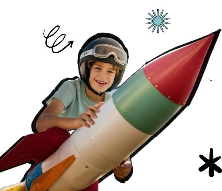 Imagen de un niño con un cohete